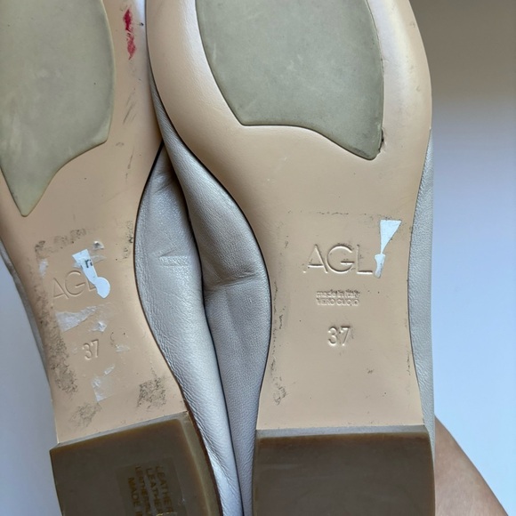 AGL beige Leather Round‎ Toe Ballet Flat Sz 37/US 7 - Picture 6 of 6